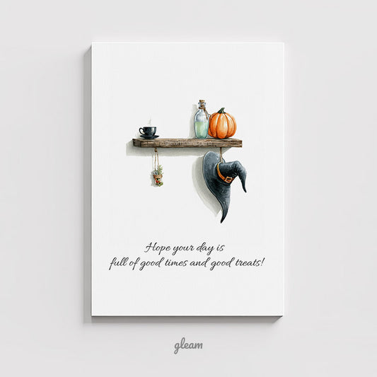 Halloween Card – Witch Hat & Pumpkin Shelf