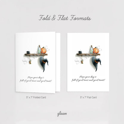 Halloween Card – Witch Hat & Pumpkin Shelf