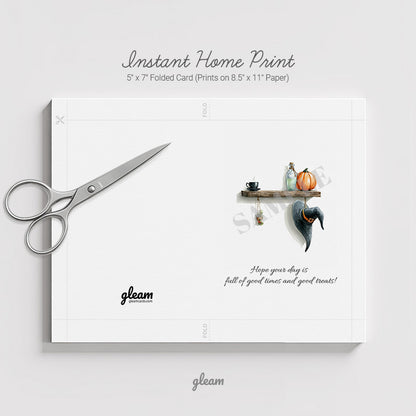 Halloween Card – Witch Hat & Pumpkin Shelf