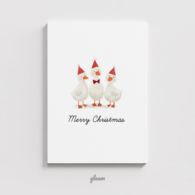 Cute ducks in party hats Merry Christmas printable card design digital download five by seven by GleamCards
