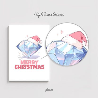 High resolution close up detail showing the sharp print quality of the diamond and soft Santa hat illustration