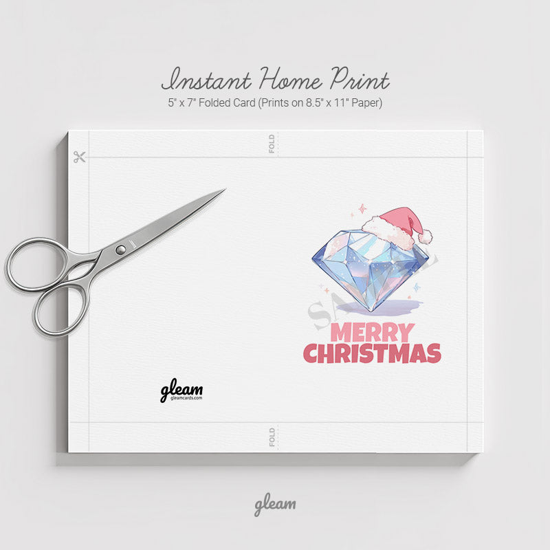 DIY printable Christmas card template with cut lines and fold guides for instant home printing on eight point five by eleven paper