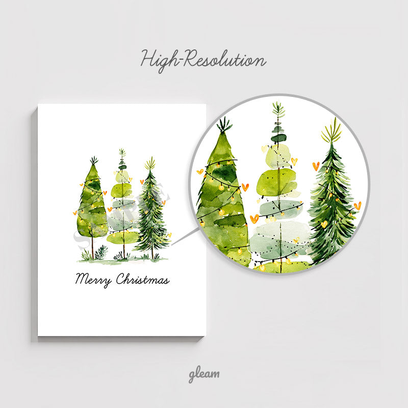 Close up detail of high resolution watercolor tree illustration showing crisp 300 DPI print quality