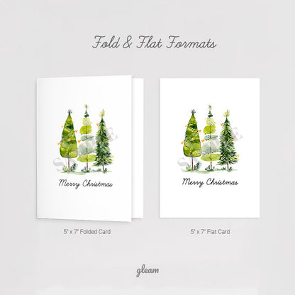 Comparison of 5 x 7 folded card and flat card formats included in the printable Christmas card download